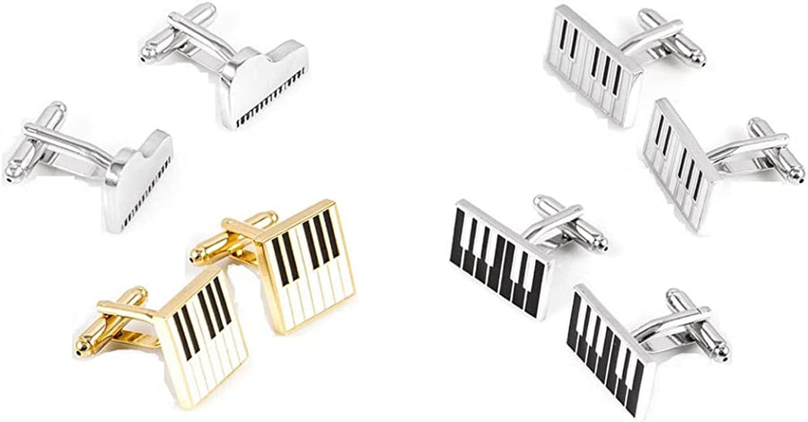 Piano Keys Grand Music 4 Pairs Cufflinks in a Presentation Gift Box & Polishing Cloth