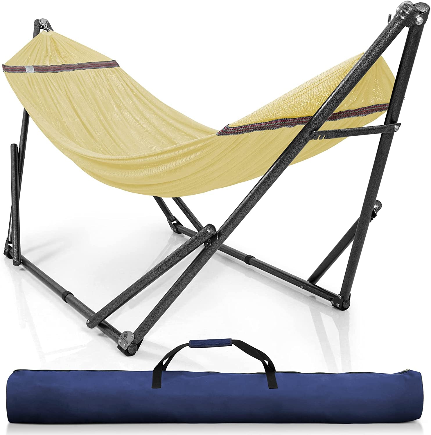 Double Hammock with Stand Included for 2 Persons/ Foldable Hammock Stand 550 Lbs Capacity Portable Case - Inhouse, Outdoor, Camping, Peacock