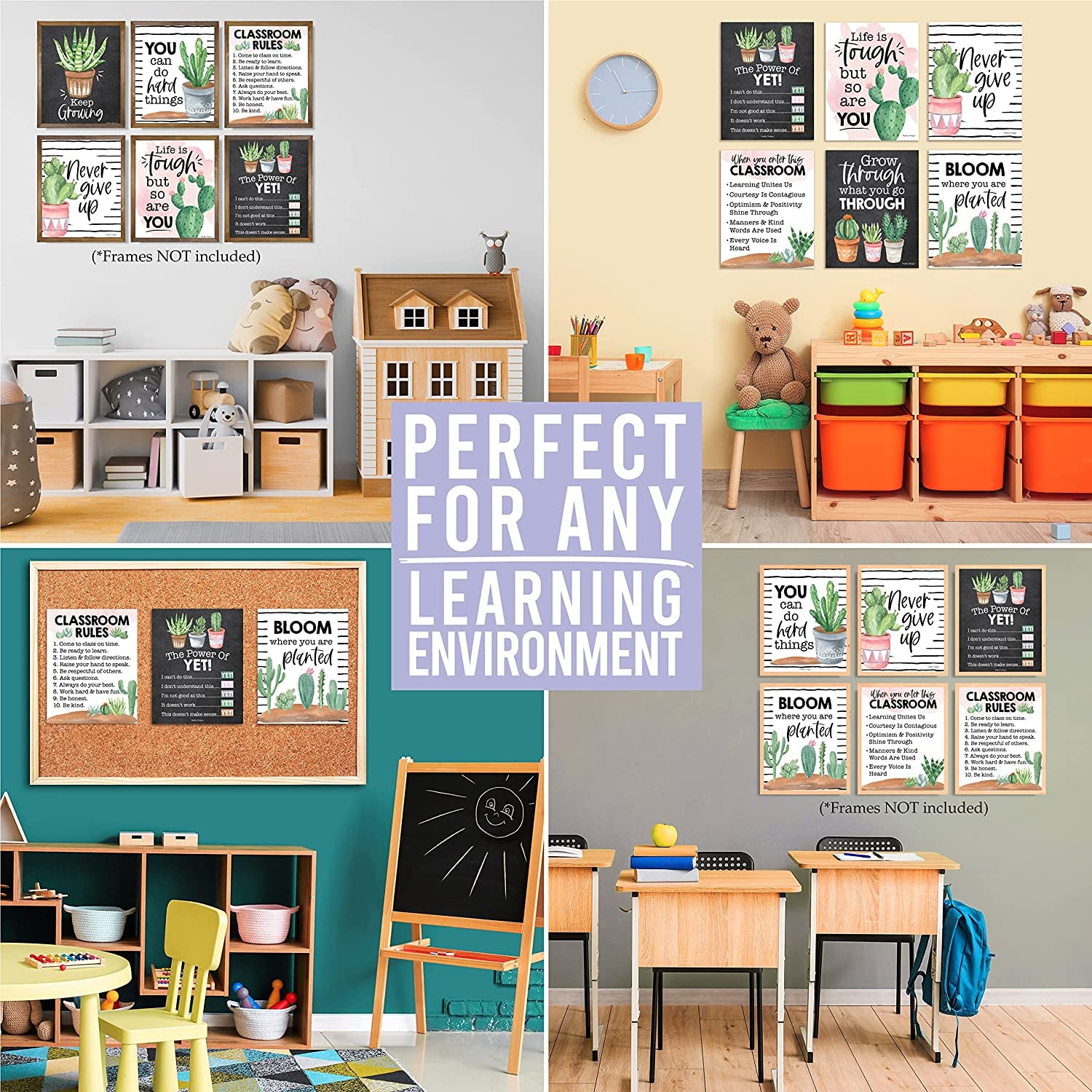 9 Cactus Classroom Decor Signs - Welcome Sign for Classroom Motivational Posters for Classroom Bulletin Board Decorations, Growth Mindset Classroom Posters Elementary, Middle School, Classroom Rules