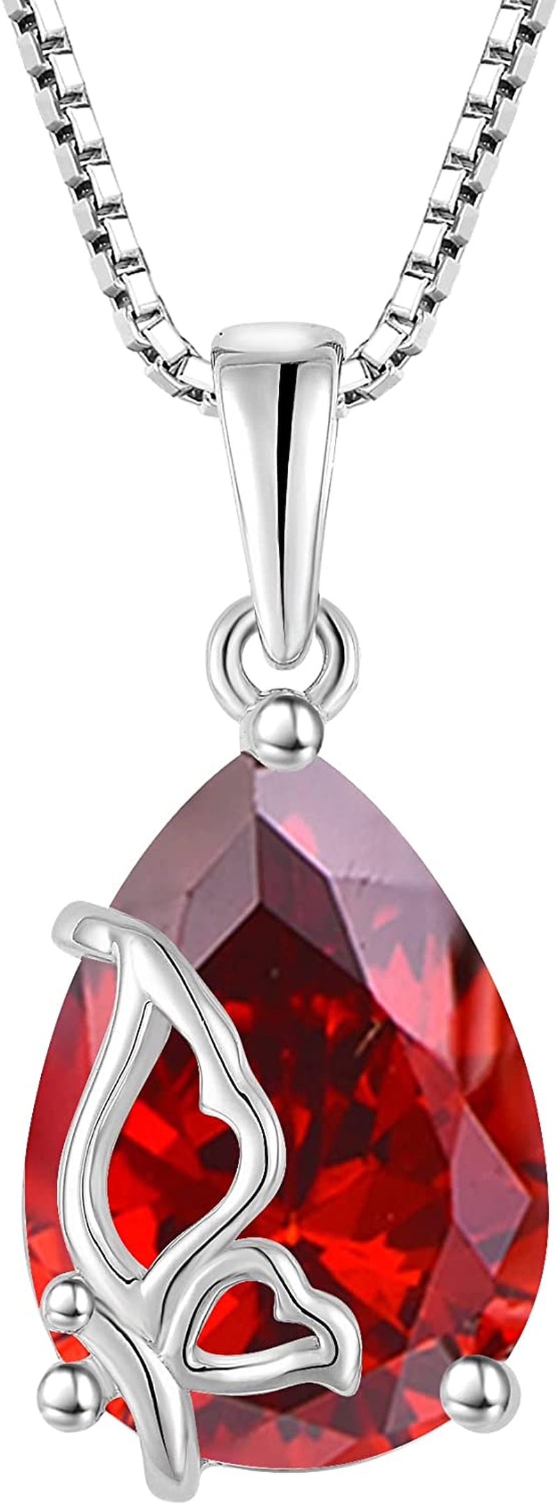 Birthstone Necklace for Women 925 Sterling Silver Butterfly Pendant Necklace with Created Gemstone Birthday Valentines Mothers Day Anniversary Christmas Jewelry Gifts for Mom Wife Girls Her