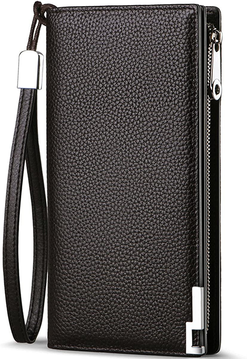 Long Wallets for Men Leather RFID Blocking Bifold Wallet with Zipper
