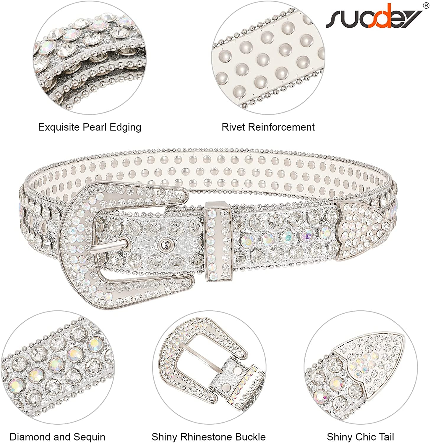Men Women Fashion Rhinestone Belt Western Cowgirl Bling Studded Design Leather Diamond Belt for Jeans Dress