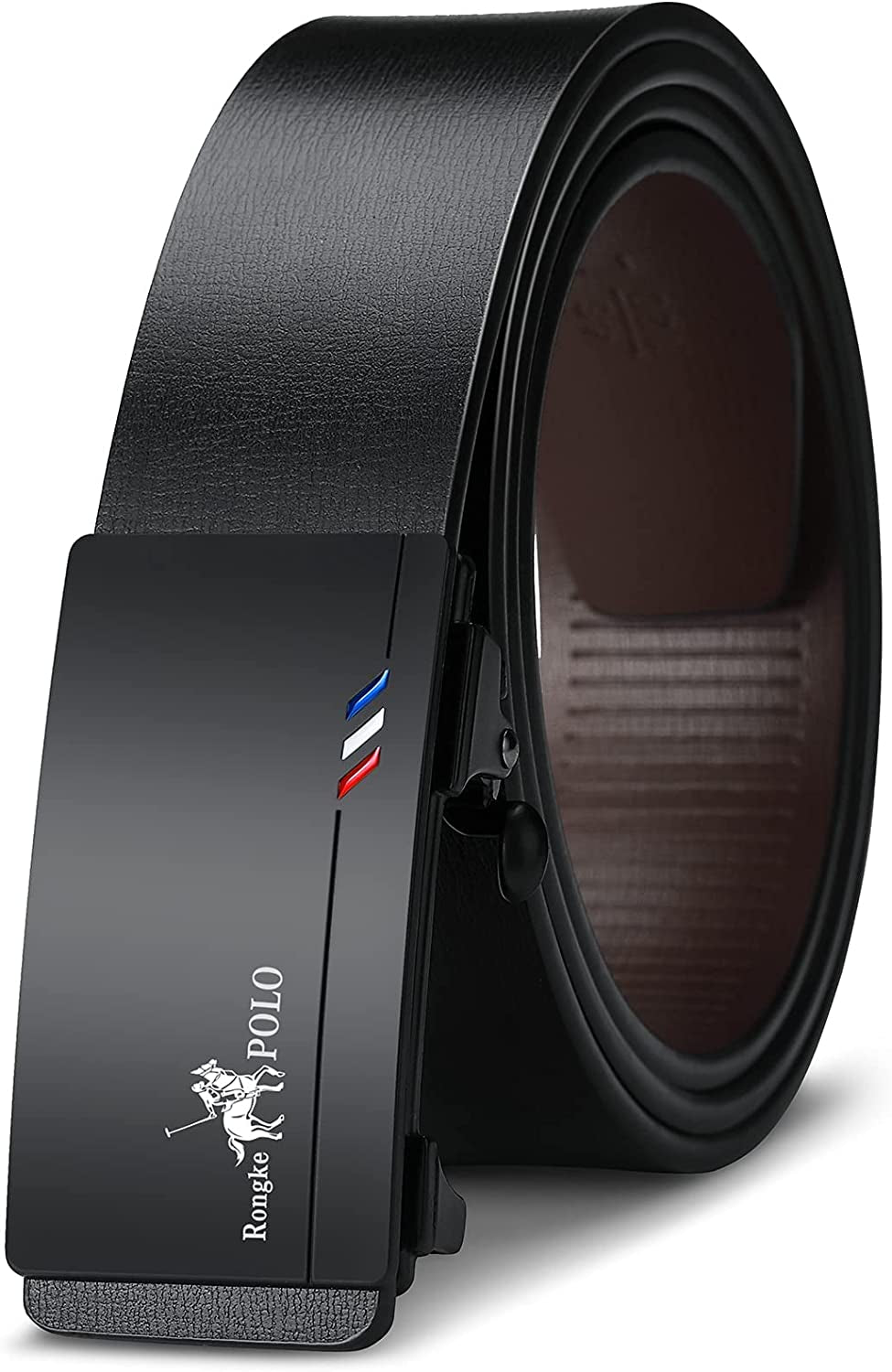 Black Belt Men, Genuine Leather Dress Designer Belts for Men, Fashion Slide Ratchet Click Casual Mens Belt for Jeans