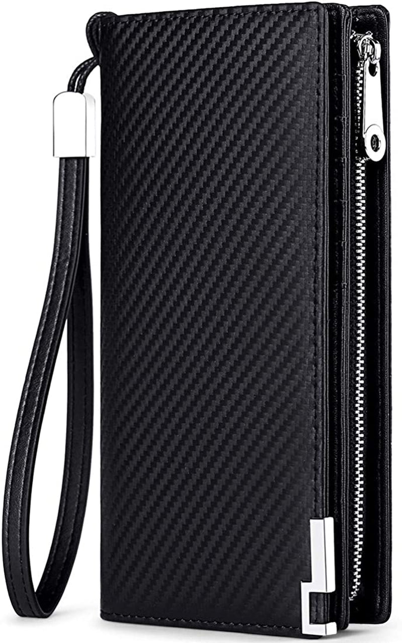 Long Wallets for Men Leather RFID Blocking Bifold Wallet with Zipper