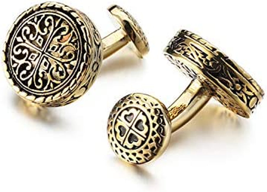 Cufflinks for Mens Vintage Design Handcrafted Hollow Carved Irish Celtic Cross Knot Fixed Backing Cuff Links Men'S Gift