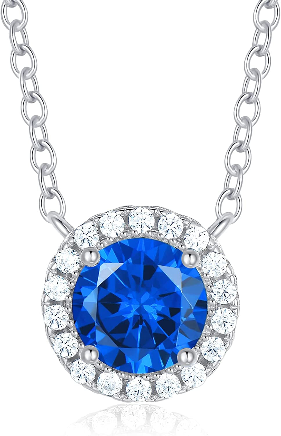 925 Sterling Silver Birthstone round Solitaire Pendant Dainty Halo Necklaces for Women, Anniversary Valentine'S Day Birthday Mother'S Jewelry Gifts for Girls Women Wife Mom Girlfriend