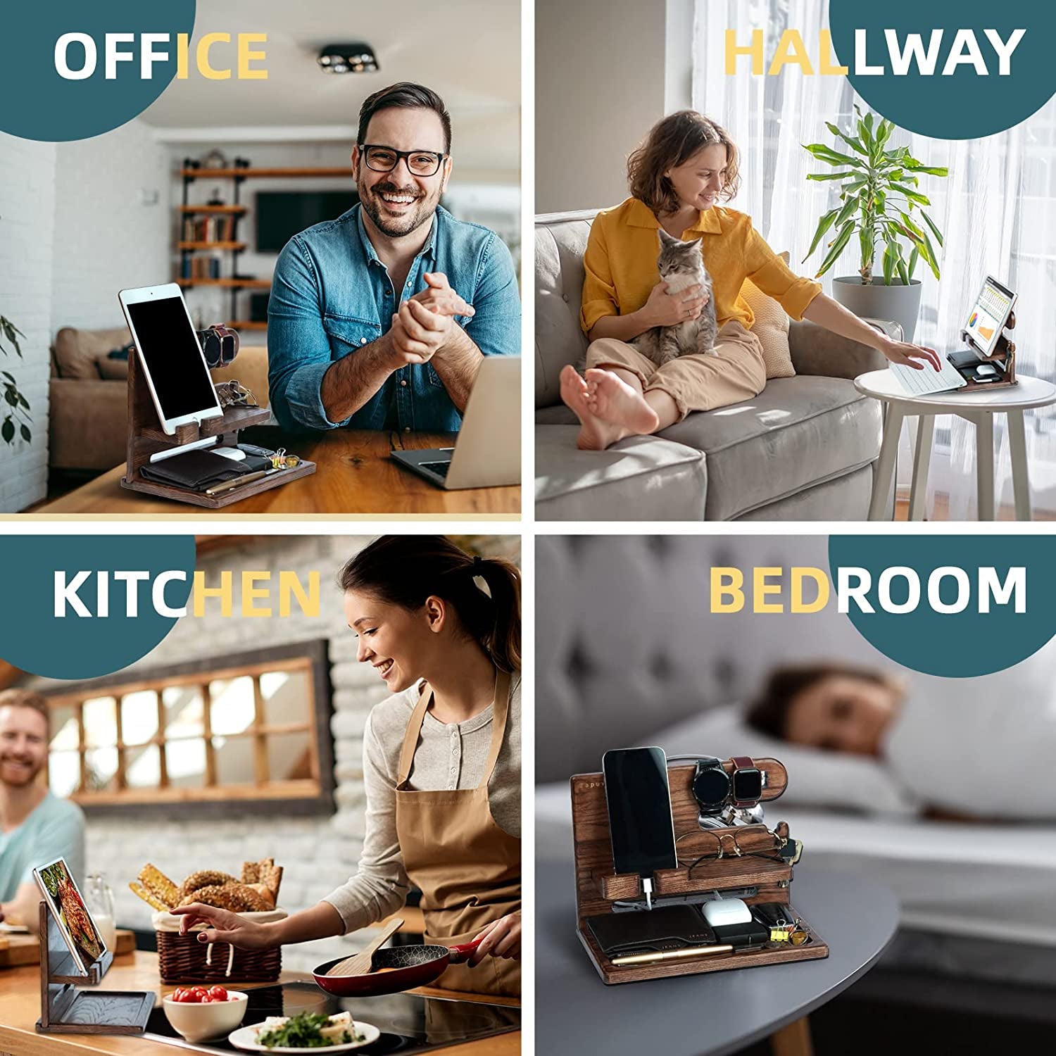 Gifts for Men, Gifts for Husband Boyfriend Him Valentines Day Anniversary from Wife Girlfriend, Ash Wood Phone Docking Station Nightstand Organizer, Dad Birthday Gifts Ideas from Daughter Son