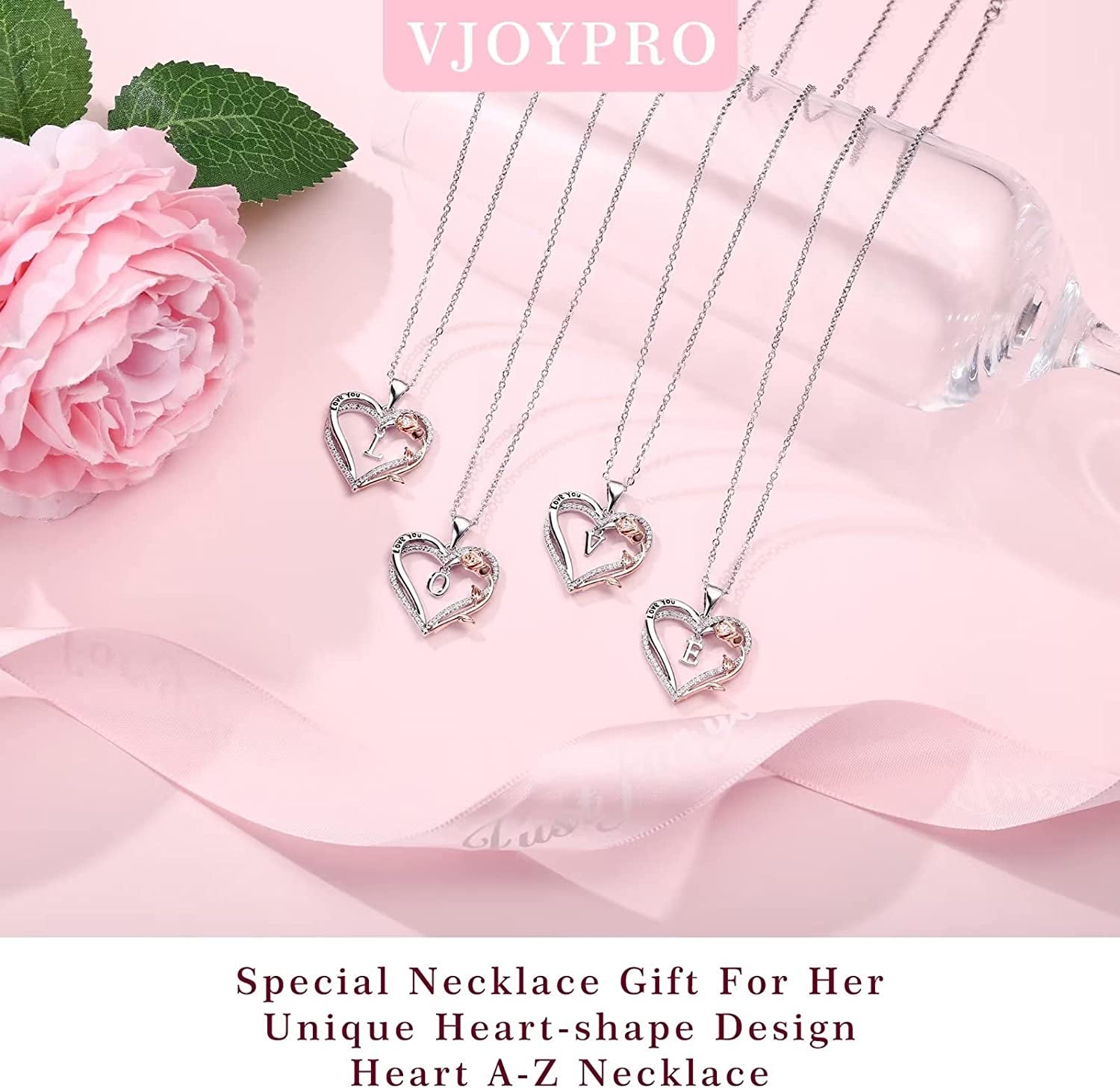 Valentines Day Gifts for Her Women Girls, I Love You Gifts Rose Heart Initial Necklace Birthday Valentines Jewelry Gifts for Women Teen Girl Her Girlfriend Wife Mom Daughter