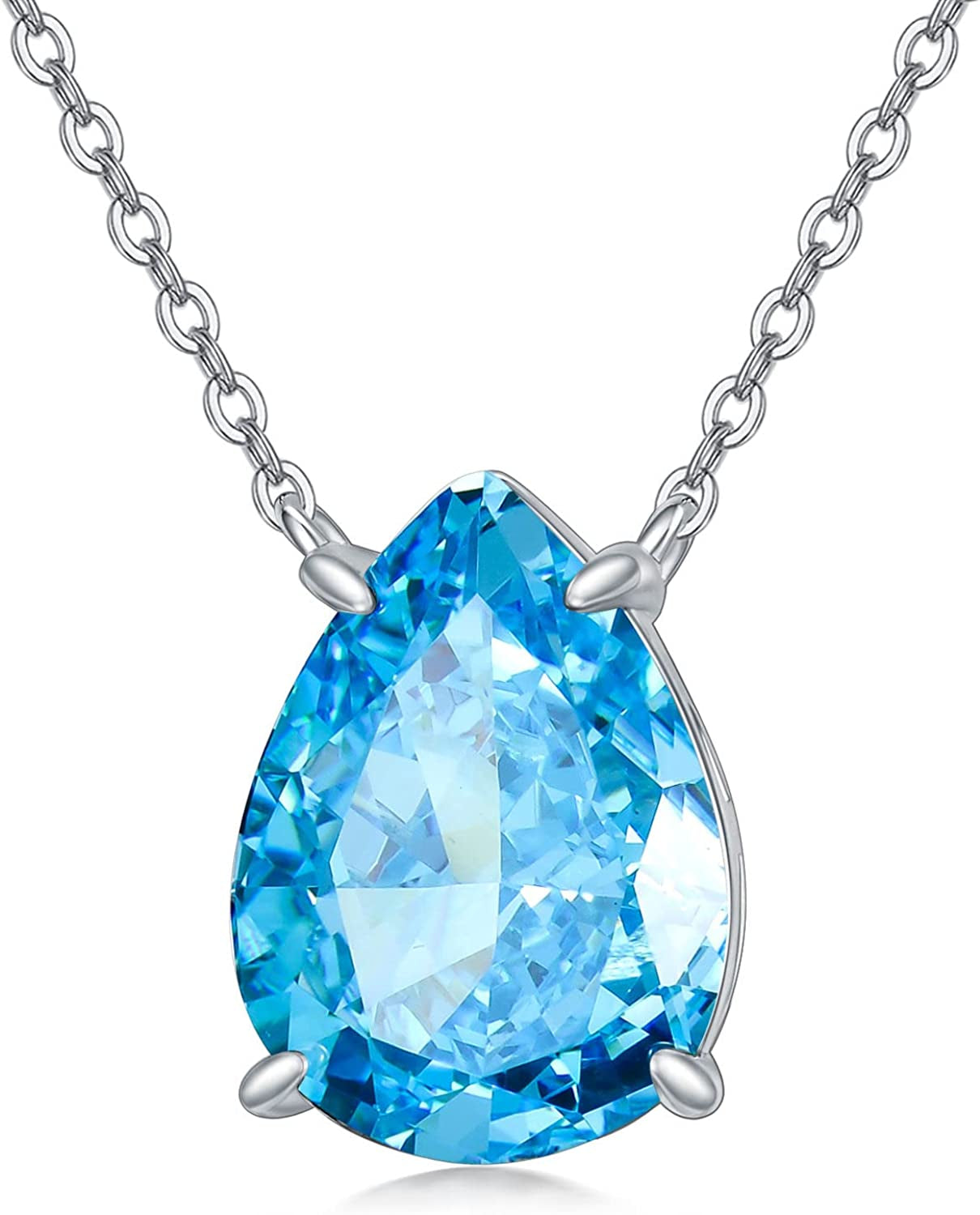 Valentines Day Gifts Teardrop Birthstone Choker Pendant Necklace 925 Sterling Silver Teardrop Creshed Ice Necklace,Bridal Prom - Elegant Birthday Mothers Day Anniversary Wedding Jewelry Gifts for Women Her Wife Mom