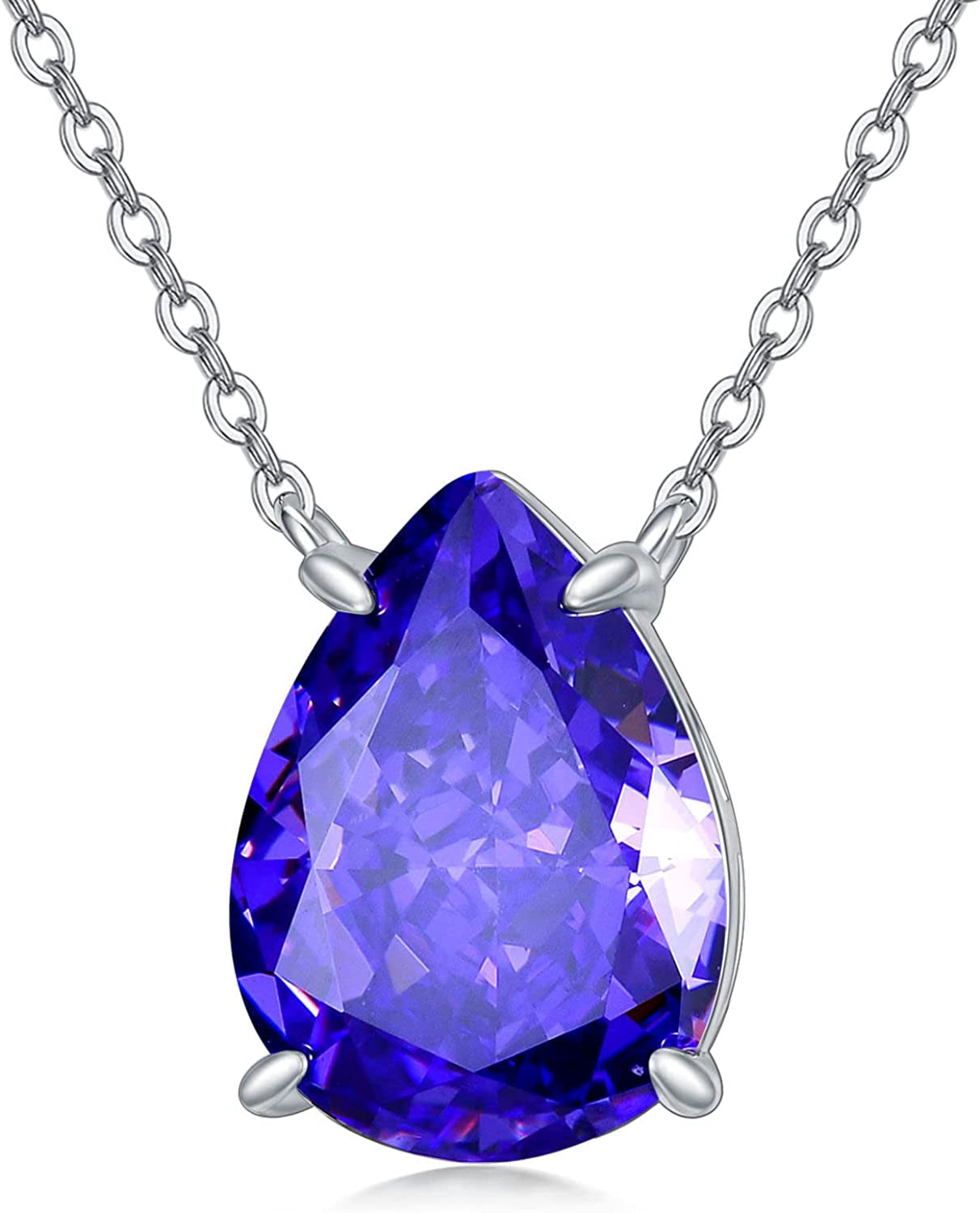 Valentines Day Gifts Teardrop Birthstone Choker Pendant Necklace 925 Sterling Silver Teardrop Creshed Ice Necklace,Bridal Prom - Elegant Birthday Mothers Day Anniversary Wedding Jewelry Gifts for Women Her Wife Mom