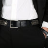Stylish Mens Studded Casual Italian Cowhide Leather Belts for Jeans Punk Rock Rivets Belt with Buckle for Men Black