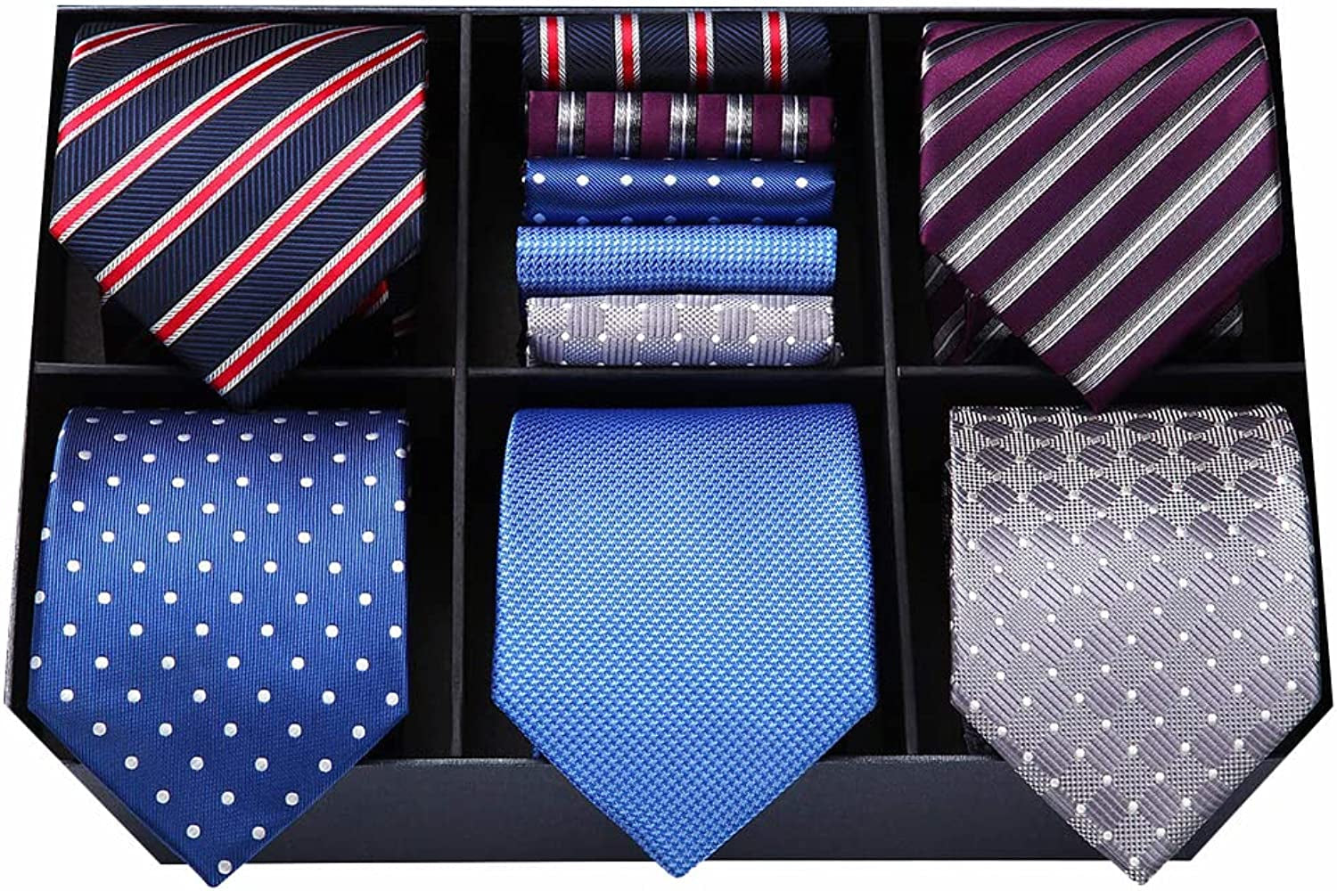 Mens Ties Set 5PCS Collection Tie and Pocket Sqaure Formal Business Neckties Gift Box Wedding Necktie for Men