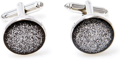 Black Diamond Dust Formal Set Tuxedo Cufflinks & Studs Set in a Presentation Gift Box & Polishing Cloth