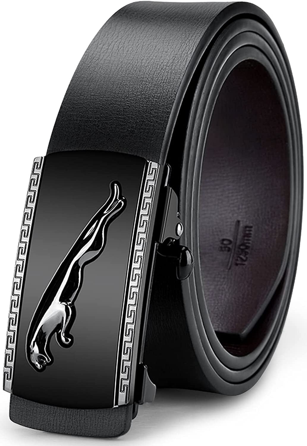 Black Belt Men, Genuine Leather Dress Designer Belts for Men, Fashion Slide Ratchet Click Casual Mens Belt for Jeans