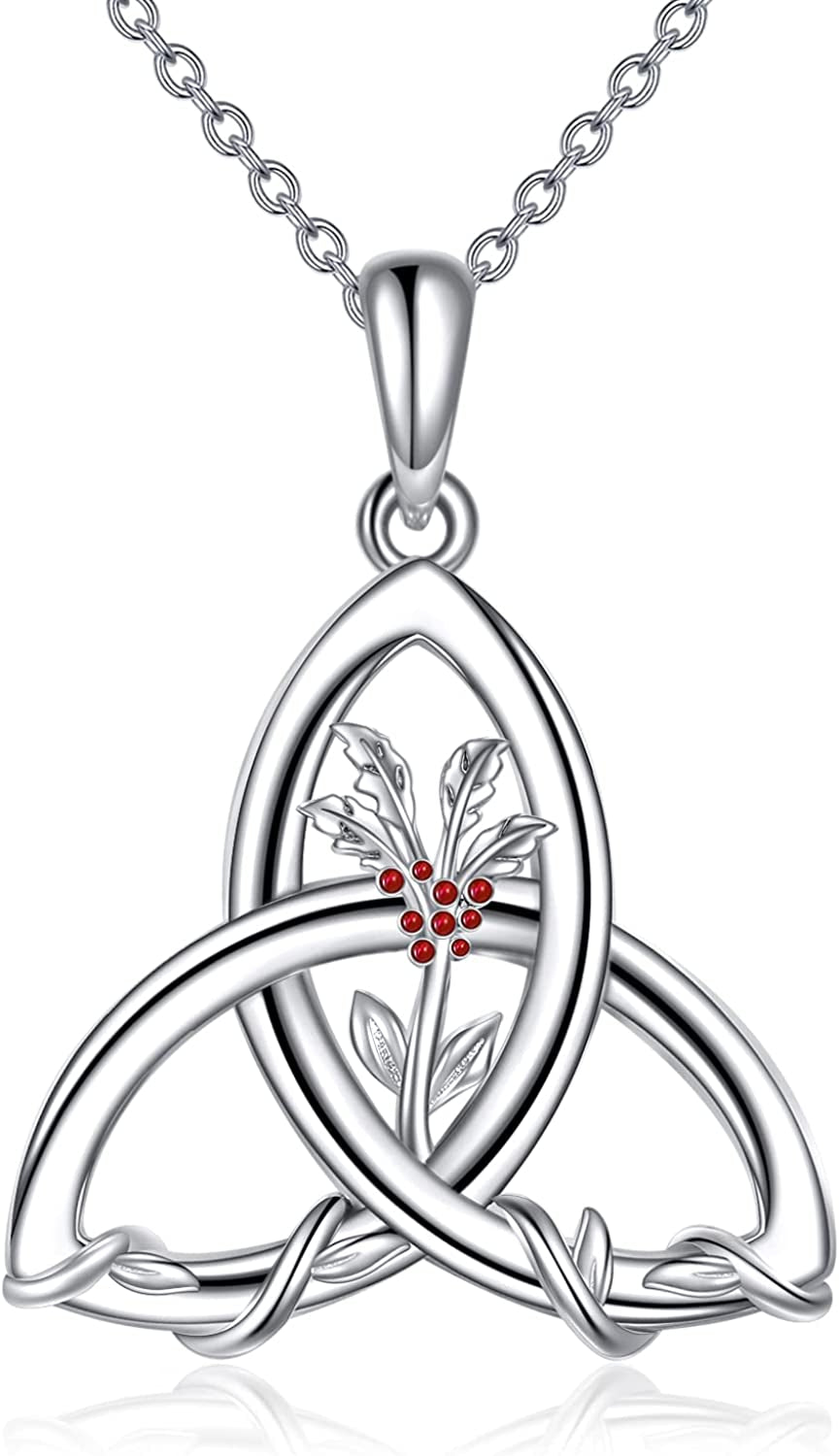 Birth Flower Necklace 925 Sterling Silver Celtic Knot Necklace 12 Birth Month Necklaces for Women Celtic Jewelry Irish Gifts for Women Girls Birthday Christmas