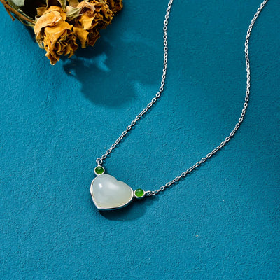 Love Heart Necklace White Jade Simple Pendant Necklace Valentine'S Day Mother'S Day Gifts for Women Her Mom Wife Girlfriend