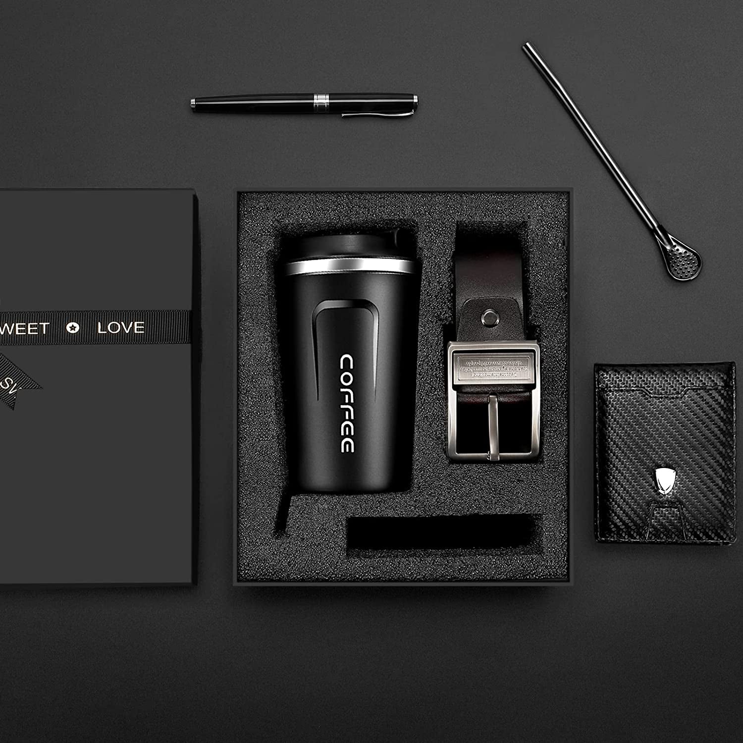 Men'S Birthday Gifts for Daughter, Son, Kid, Wife for Dad, Personalized Gifts for Men with Coffee Mug, Wallet and Belt for Husband Boyfriend Men'S Best Friend Birthday Gifts Father'S Day Gift