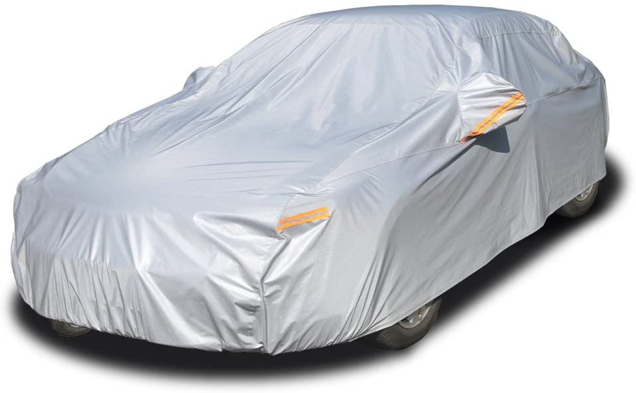 Kayme 6 Layers Car Cover Waterproof All Weather for Automobiles, Outdoor Full Cover Rain Sun UV Protection with Zipper Cotton, Universal Fit for Sedan (186"-193")