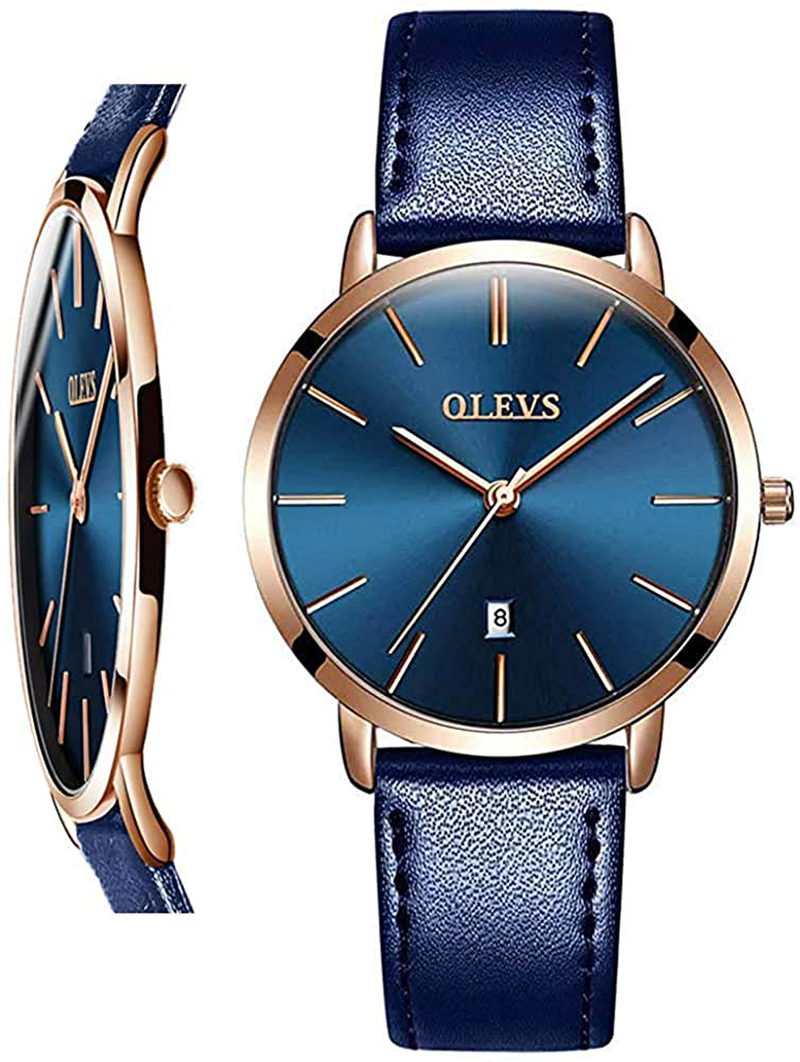 OLEVS Women Wrist Watches Ultra Thin 6.5Mm Minimalist Dress Fashion Quartz Waterproof Date Day Leather Strap Slim Watches for Ladies