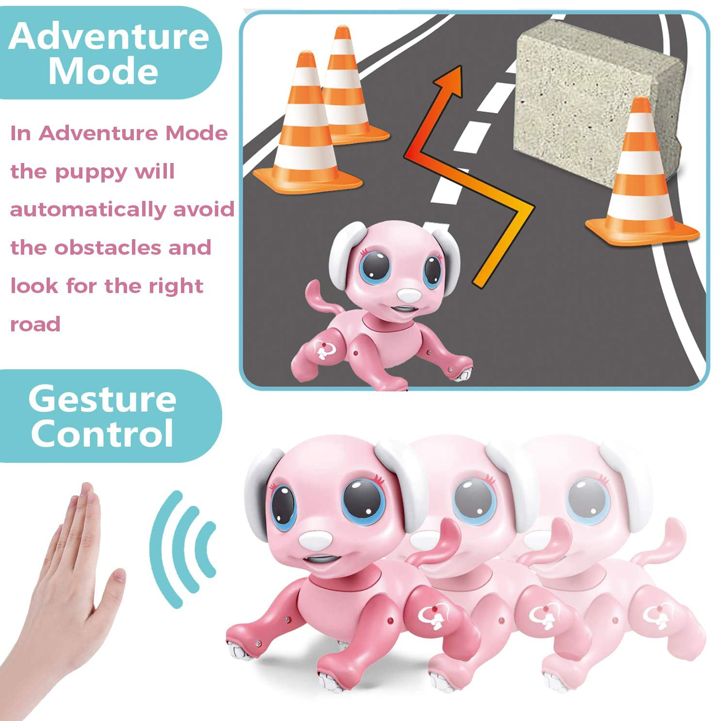RACPNEL Remote Control Robot Dog Toy, RC Interactive Intelligent Walking Dancing Programmable Robot Puppy with Gesture Sensing, Lights and Sounds for Girls, Gifts for Kids Ages 3 and Up, Pink