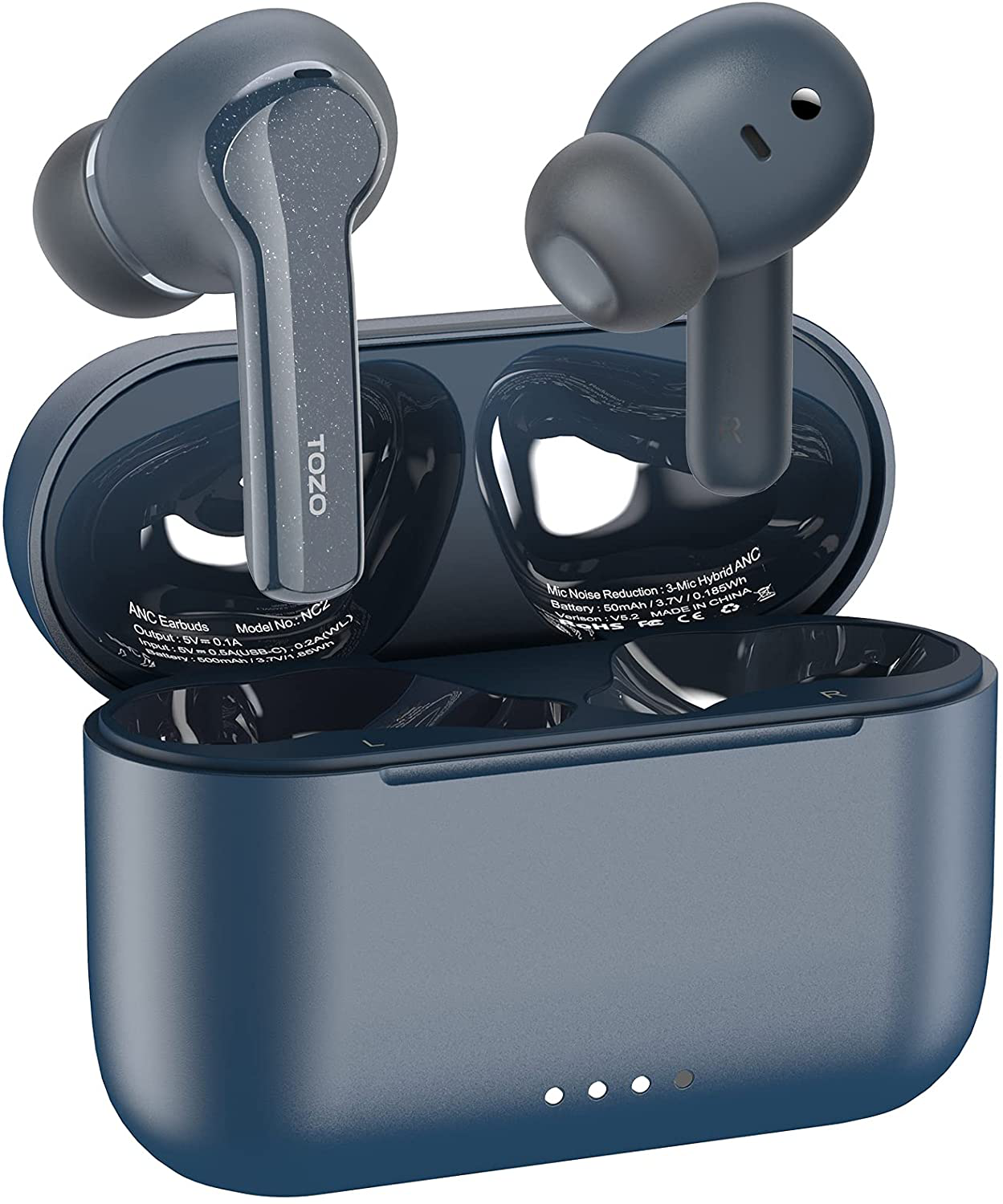 TOZO NC2 Hybrid Active Noise Cancelling Wireless Earbuds, ANC In-Ear Detection Headphones, IPX6 Waterproof Bluetooth 5.2 Stereo Earphones, Immersive Sound Premium Deep Bass Headset, Blue