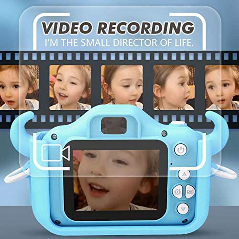 Goopow Kids Camera Toys for 3-8 Year Old Boys,Children Digital Video Camcorder Camera with Cartoon Soft Silicone Cover, Best Chritmas Birthday Festival Gift for Kids - 32G SD Card Included(Light Blue)