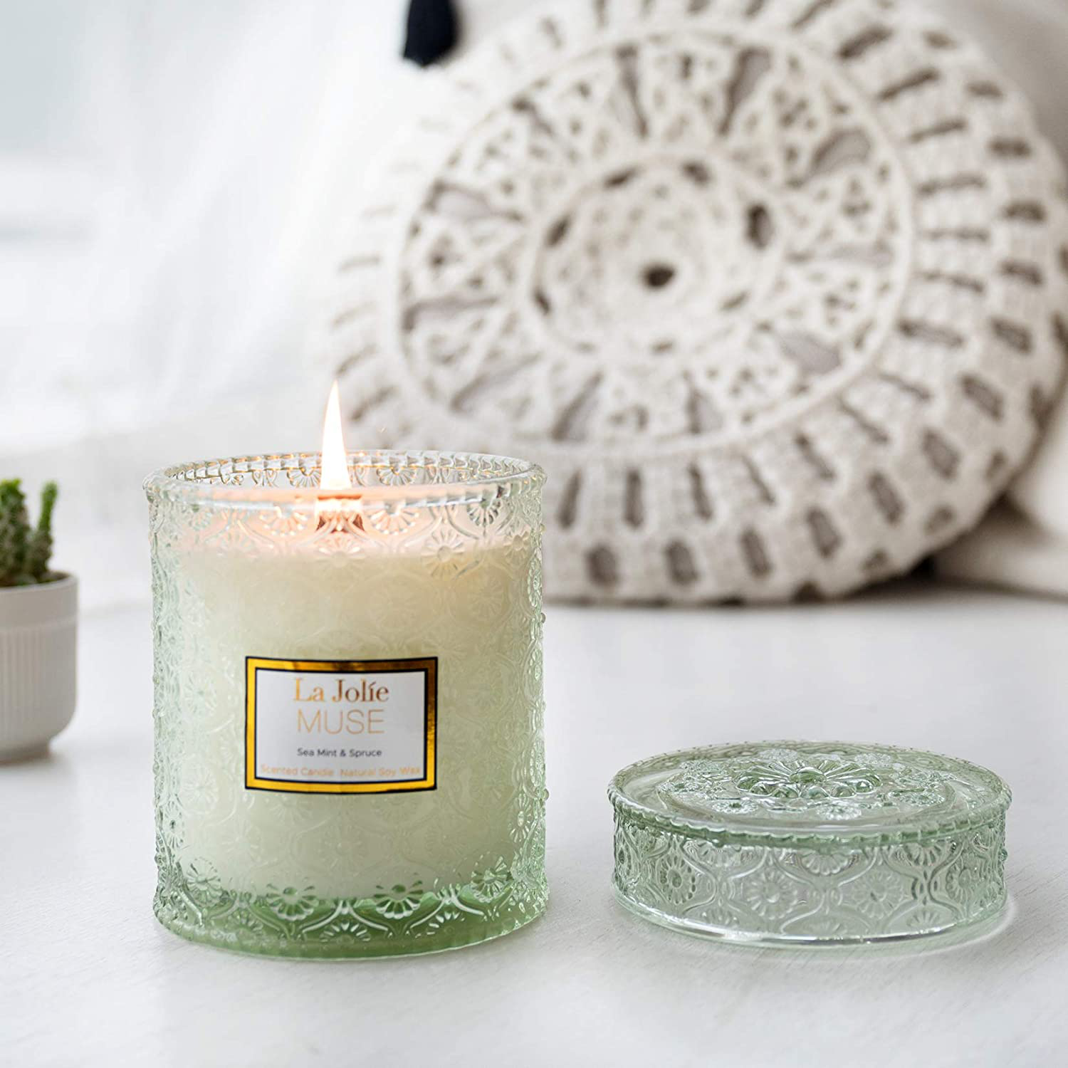Sea Mint & Spruce Scented Candle, Large Jar Candle Gift, Candle Gift for Holiday, Wood Wick Candle, 19.4 Oz