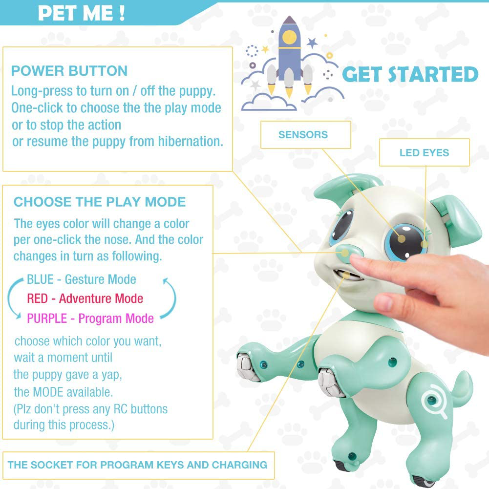 BIRANCO. RC Dog, Electronic Pets - Remote Control, Gesture Control, STEM Programmable Actions, Walk and Bark, Fun Puppy Toys for Boys and Girls, Ages 3 and up (White)