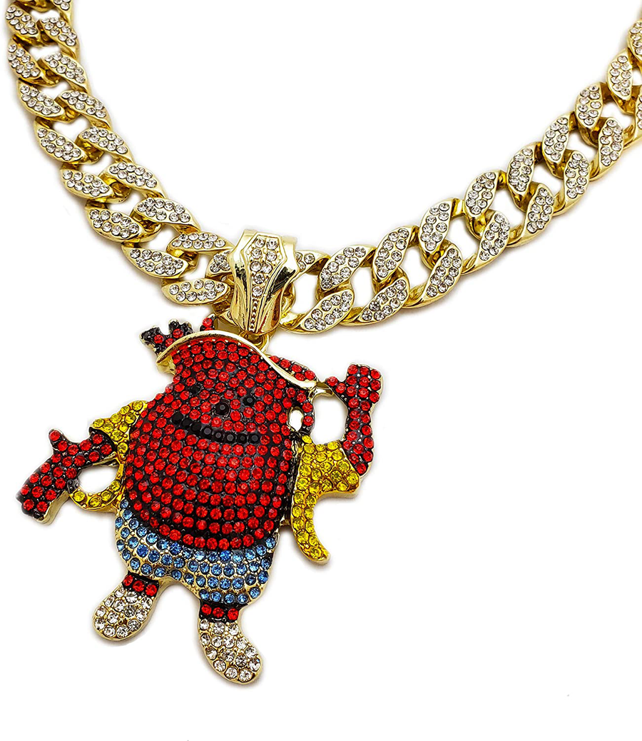 Hip Hop Iced KOOL AID MAN Pendant W/ 18" Full Iced Cuban Choker Chain Necklace Set