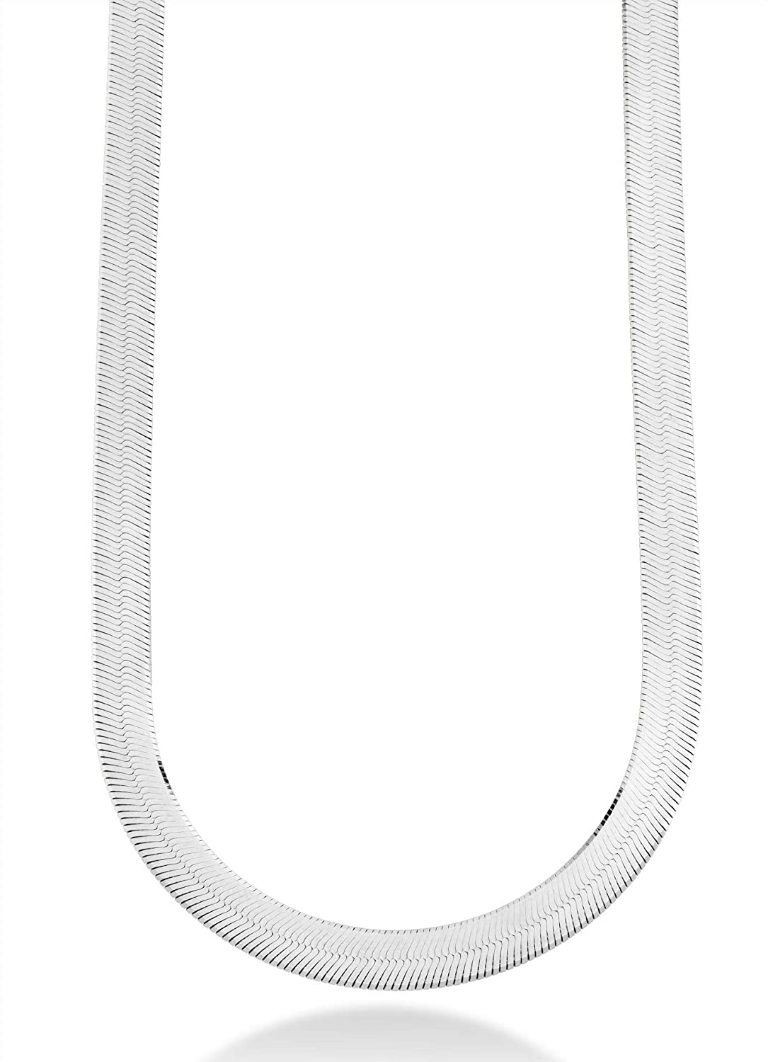 Miabella Solid 925 Sterling Silver Italian 10Mm Flat Herringbone Chain Necklace for Women Men 17, 18, 20, 22 Inch Made in Italy