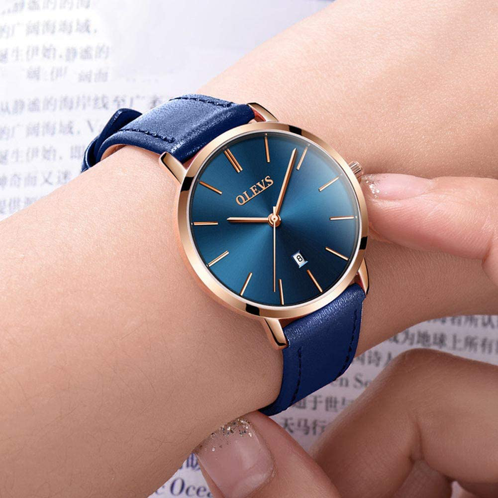 OLEVS Women Wrist Watches Ultra Thin 6.5Mm Minimalist Dress Fashion Quartz Waterproof Date Day Leather Strap Slim Watches for Ladies