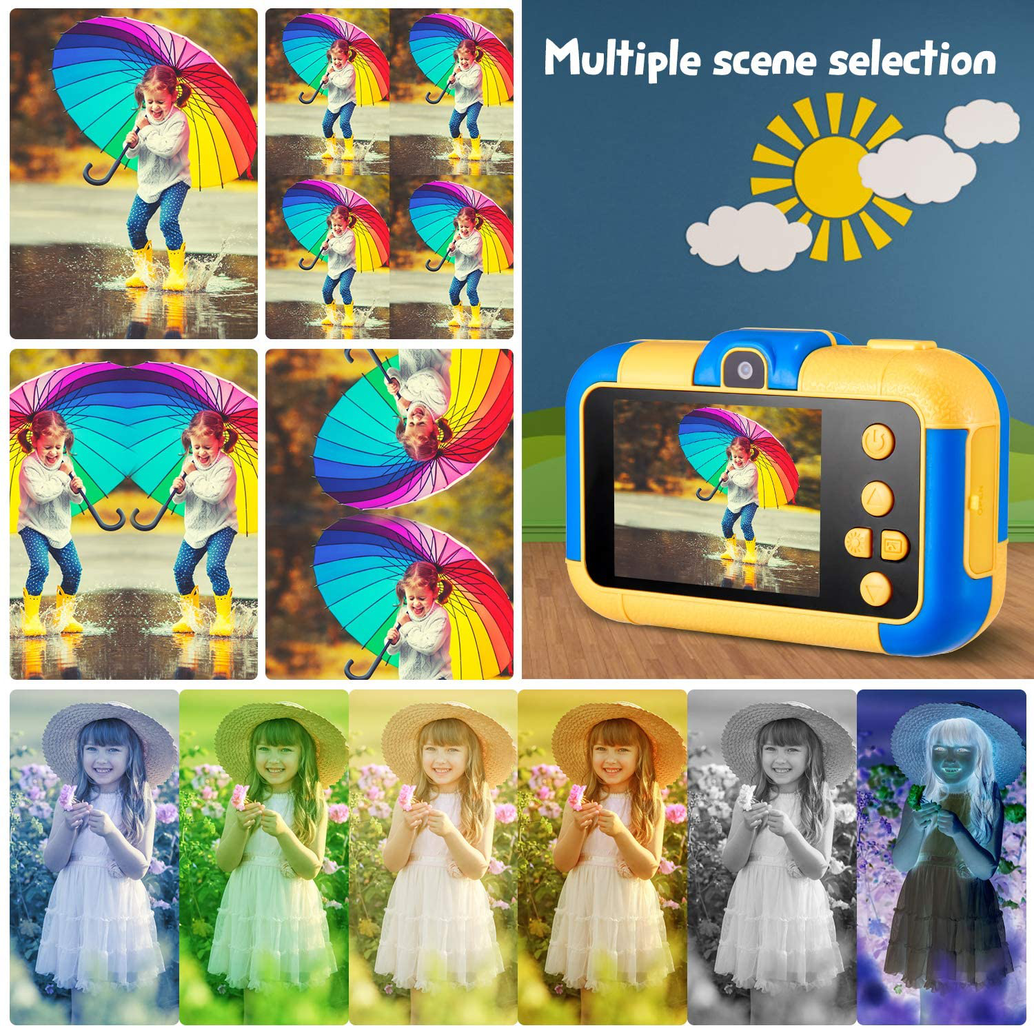 SUZIYO Kids Camera, Digital Video Camcorder Dual Lens 1080P 2.4 Inch Hd,Best Birthday Electronic Toys Gifts for Toddlers Age 3-10 Years Old Boys Grils Children (With 32G Micro SD Card,Blue)