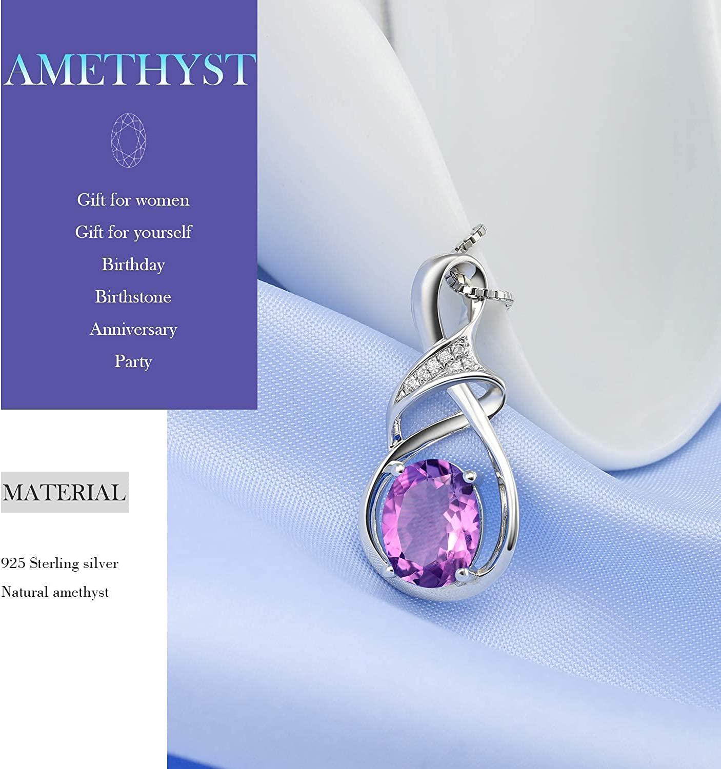 HXZZ Fine Jewelry Gifts for Women Natural Gemstone Swiss Blue Topaz Amethyst Citrine Sterling Silver Pendant Necklace
