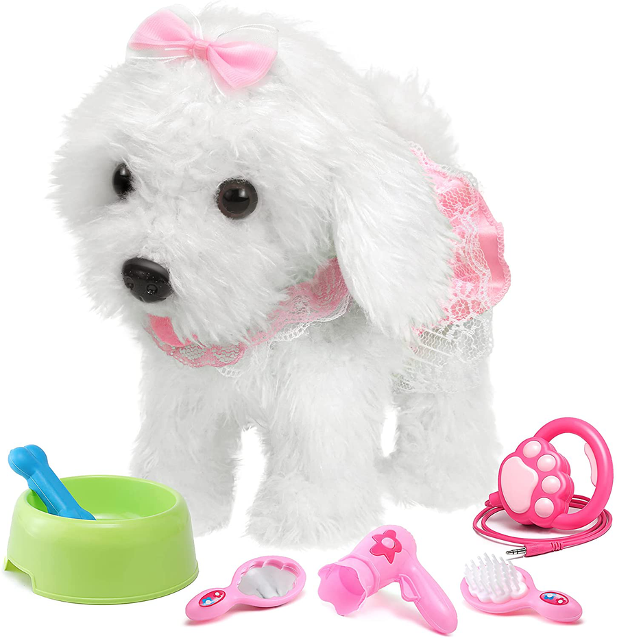 OR or TU Remote Control Electronic Plush Puppy Toy Pet for Girls Kids Interactive Toys,Walks,Barks,Shake Tail,Pretend Dress up Realistic Stuffed Animal Dog for Age 2 3 4 5+ Years Old Best Gift