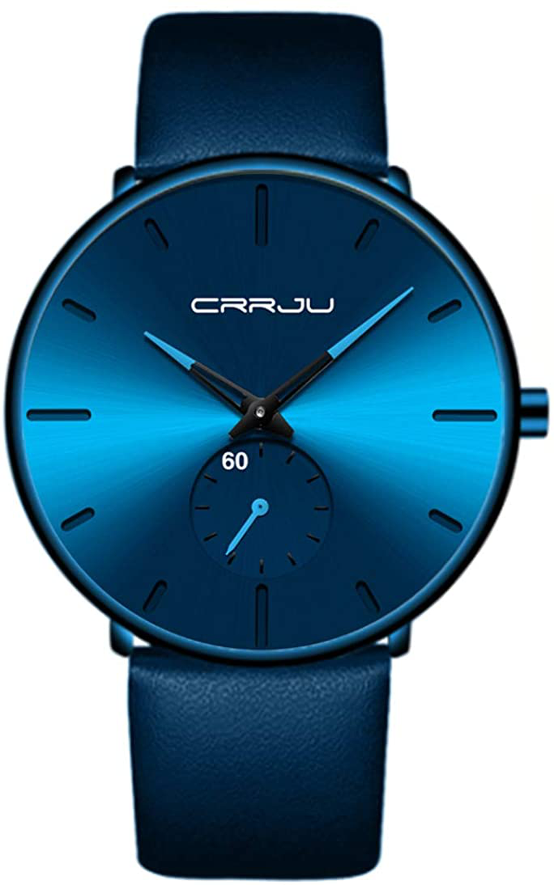 Mens Watches Ultra-Thin Minimalist Waterproof-Fashion Wrist Watch for Men Unisex Dress with Leather Band