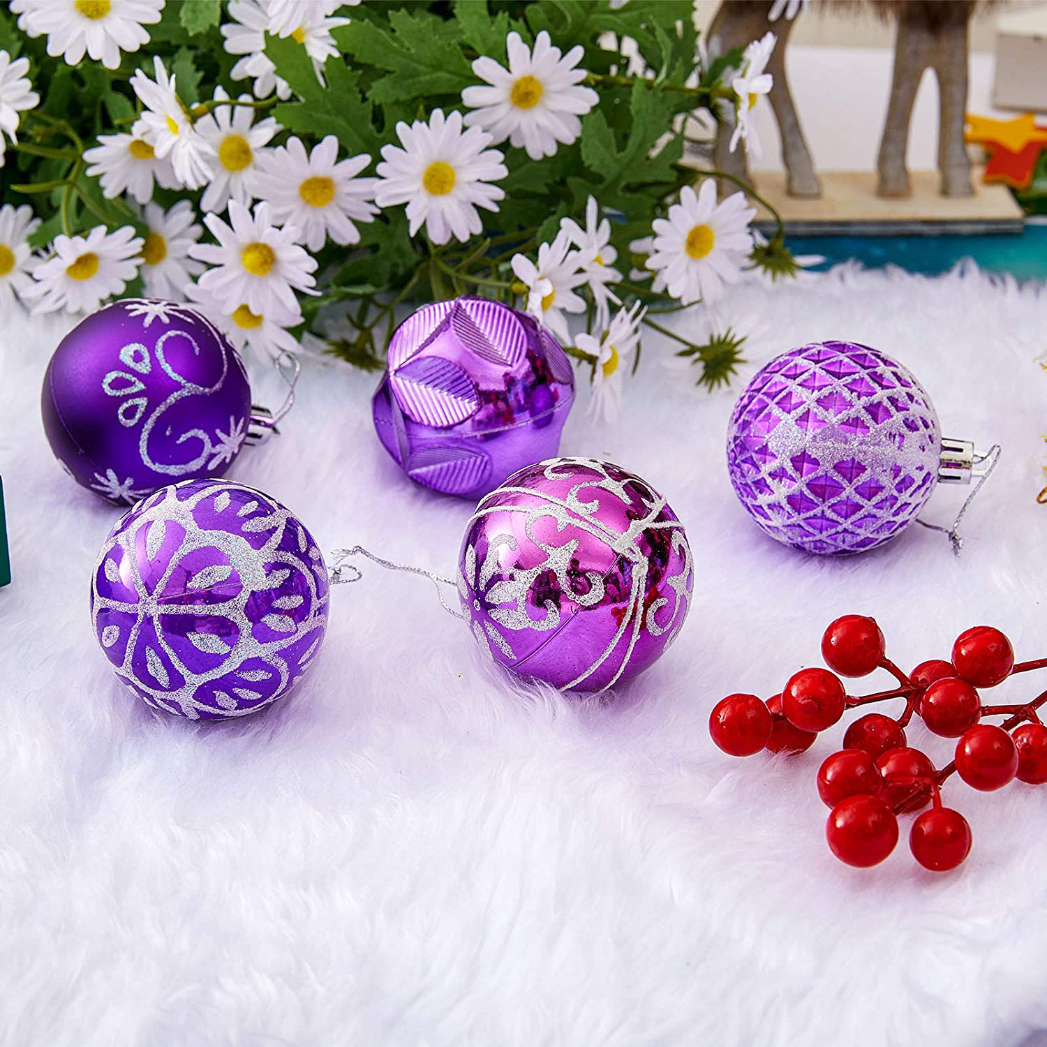 30Ct 2.36" Christmas Ball Ornaments, Christmas Tree Decoration, Plastic Shatterproof Hanging Ball, Fits for Party, Holiday and Home Decor, Purple