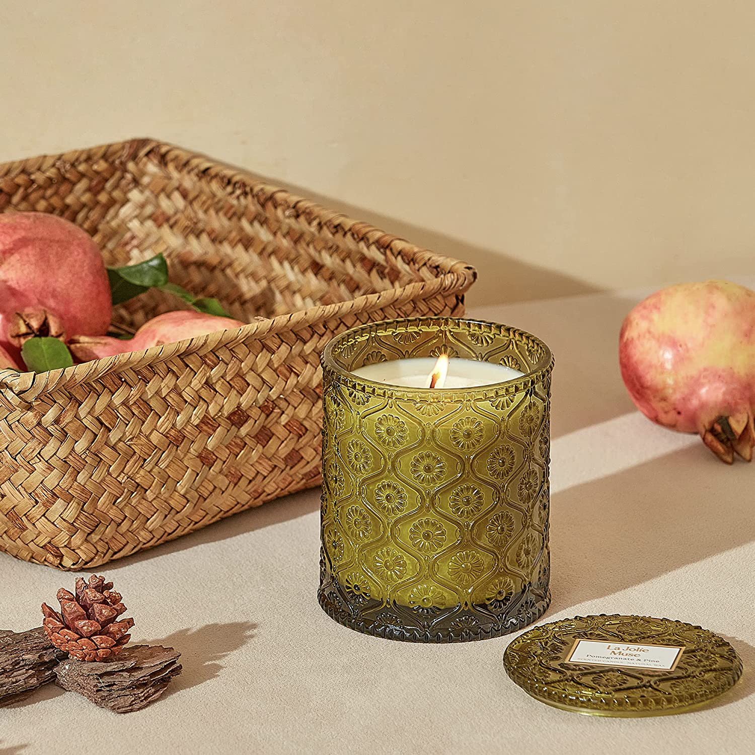 LA JOLIE MUSE Pine Scented Candle, Christmas Candle, Holiday Candle Gifts, Pomegranate Scented Candle, 55 Hours Long Burning, 8.1 OZ