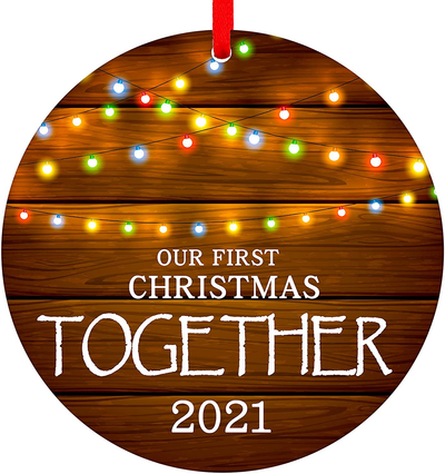 Our First Christmas Together Ornament 2021, 3" Rustic 1St Holiday Keepsake Ornament, Double-Side Printed Boyfriend Girlfriend Farmhouse Collectible Present