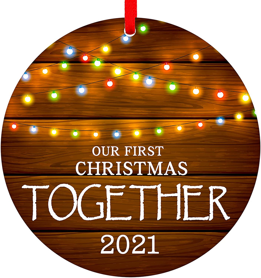 Our First Christmas Together Ornament 2021, 3" Rustic 1St Holiday Keepsake Ornament, Double-Side Printed Boyfriend Girlfriend Farmhouse Collectible Present