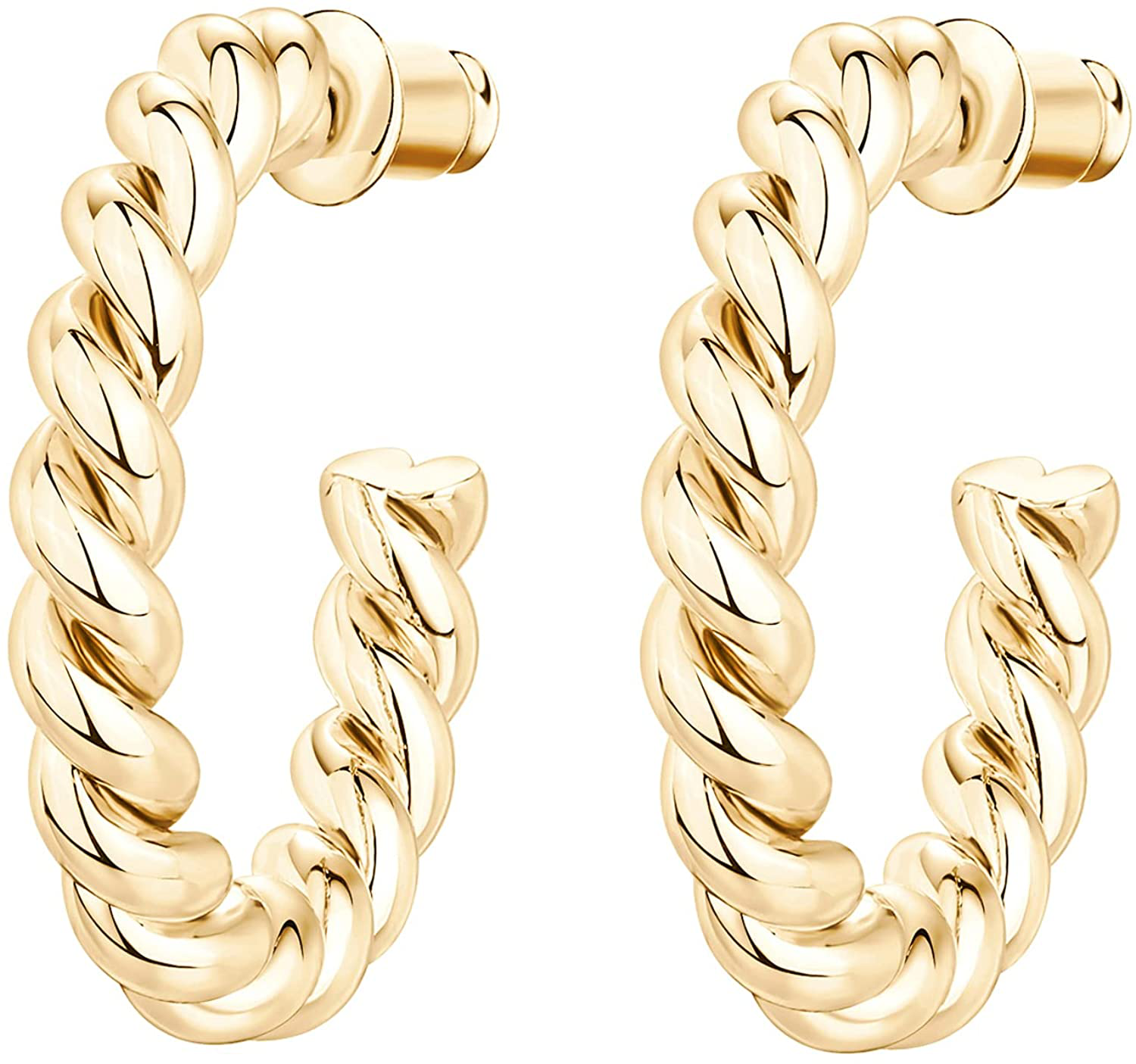 PAVOI 14K Gold Plated 925 Sterling Silver Twisted Rope round Hoop Earrings in Rose Gold, White Gold and Yellow Gold