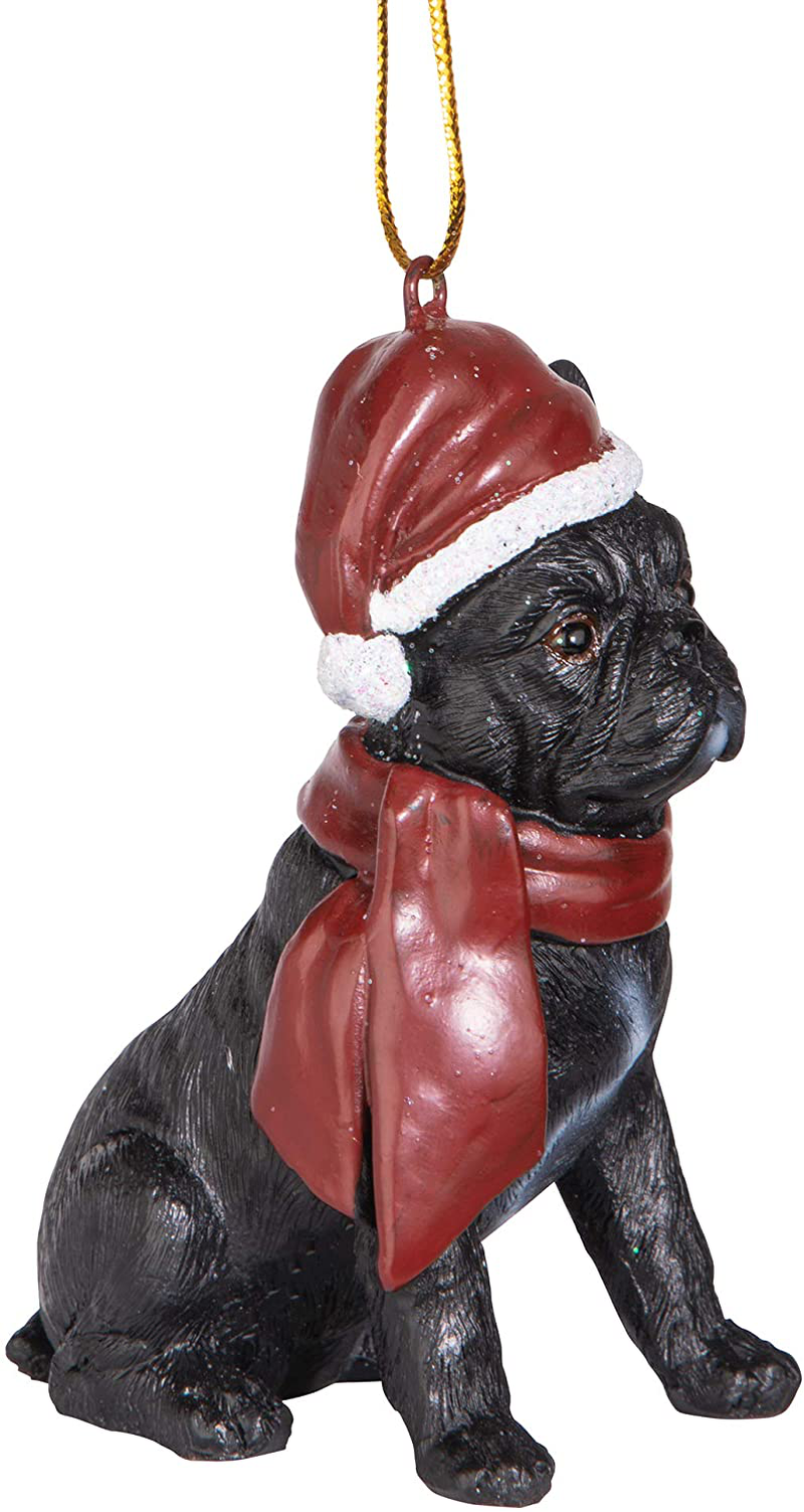 Design Toscano Christmas Xmas French Bulldog Holiday Dog Ornaments, Full Color