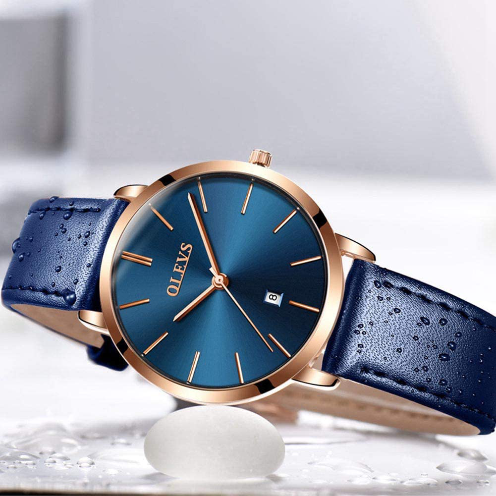 OLEVS Women Wrist Watches Ultra Thin 6.5Mm Minimalist Dress Fashion Quartz Waterproof Date Day Leather Strap Slim Watches for Ladies