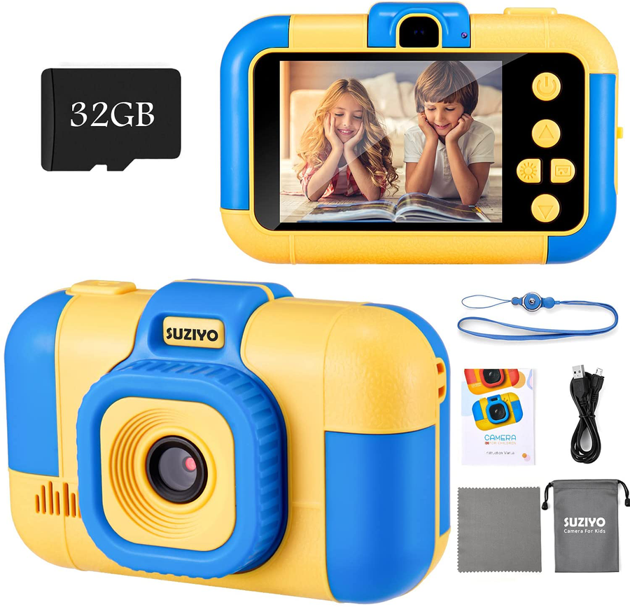 SUZIYO Kids Camera, Digital Video Camcorder Dual Lens 1080P 2.4 Inch Hd,Best Birthday Electronic Toys Gifts for Toddlers Age 3-10 Years Old Boys Grils Children (With 32G Micro SD Card,Blue)