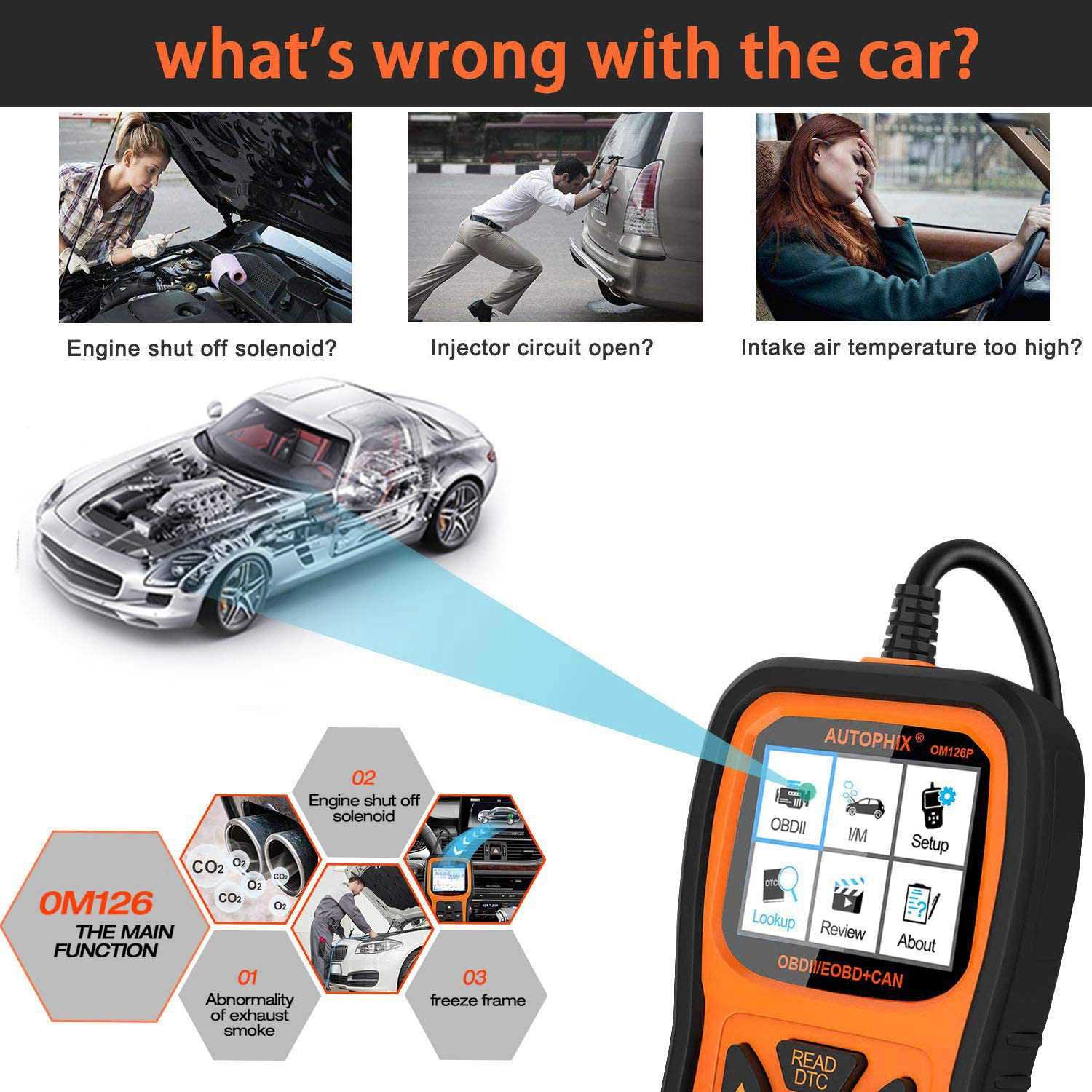 AUTOPHIX OBD2 Scanner Enhanced OM126P Vehicle Code Reader Auto Diagnostic Check Engine Light for All OBDII Car after 1996[Upgrade Version]