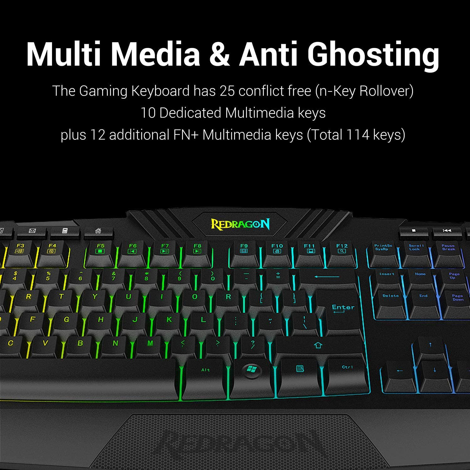 Redragon S101 Wired Gaming Keyboard and Mouse Combo RGB Backlit Gaming Keyboard with Multimedia Keys Wrist Rest and Red Backlit Gaming Mouse 3200 DPI for Windows PC Gamers (Black)