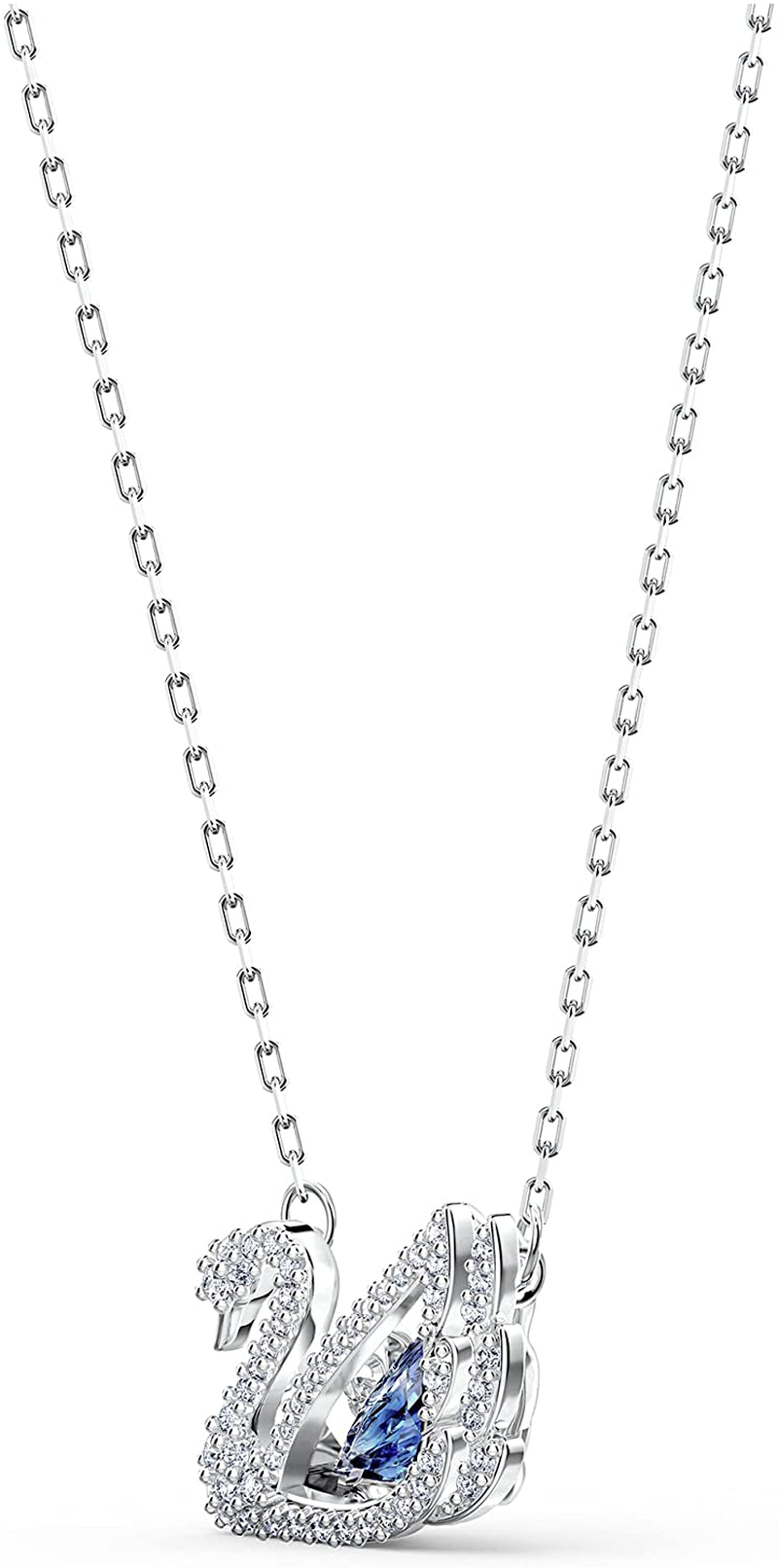 SWAROVSKI Women'S Dancing Swan Necklace Jewelry Collection, Rhodium Finish, Blue Crystals, Clear Crystals