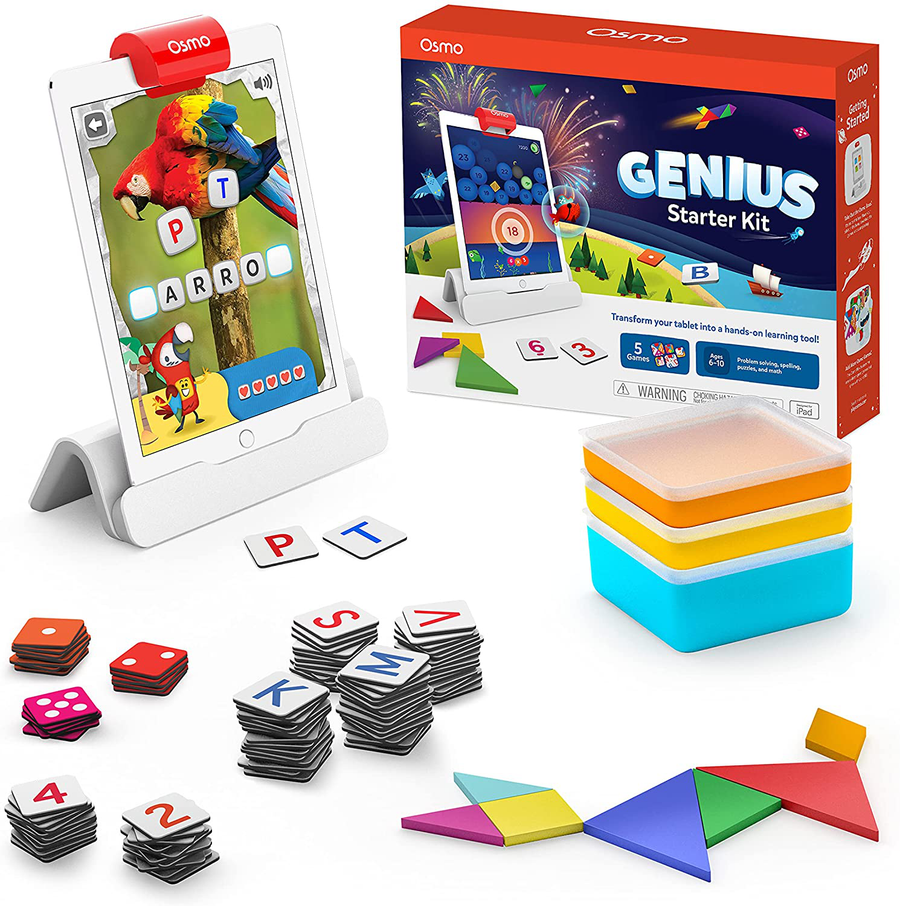 Osmo - Genius Starter Kit, Ages 6-10 - Math, Spelling, Creativity & More - STEM Toy Educational Learning Games (Osmo Base Included)