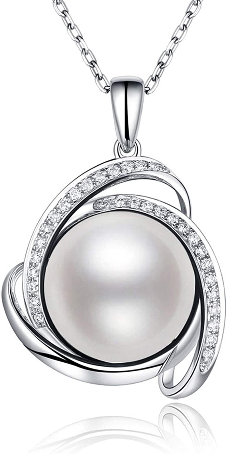 HXZZ Fine Jewelry Gifts for Women 925 Sterling Silver Freshwater Cultured White Pearl Pendant Necklace