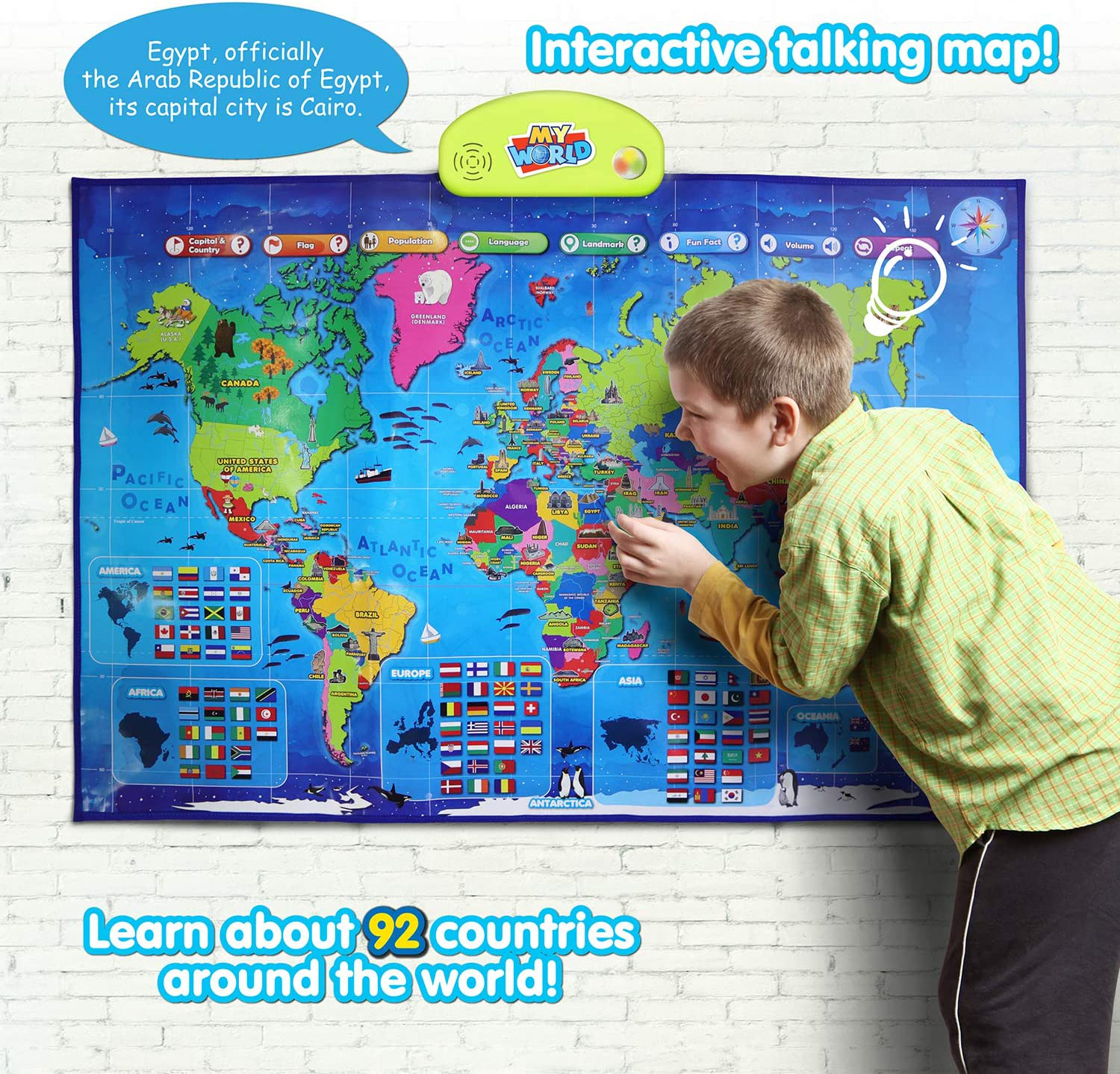 BEST LEARNING I-Poster My World Interactive Map - Educational Talking Toy for Kids of Ages 5 to 12 Years