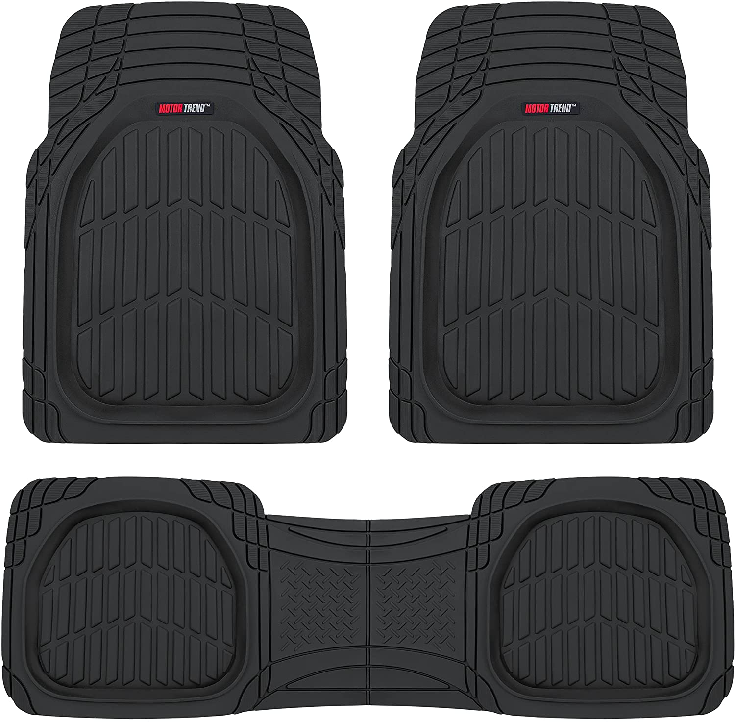 Motor Trend 923-BK Black Flextough Contour Liners-Deep Dish Heavy Duty Rubber Floor Mats for Car SUV Truck & Van-All Weather Protection, Universal Trim to Fit